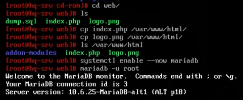 Копирование файлов сайта и запуск MariaDB